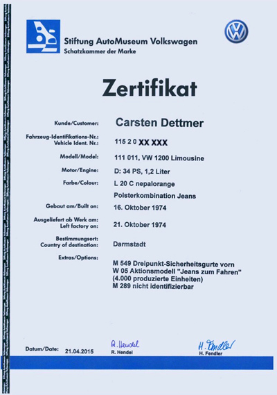 Certificat de naissance Jeans III allemande